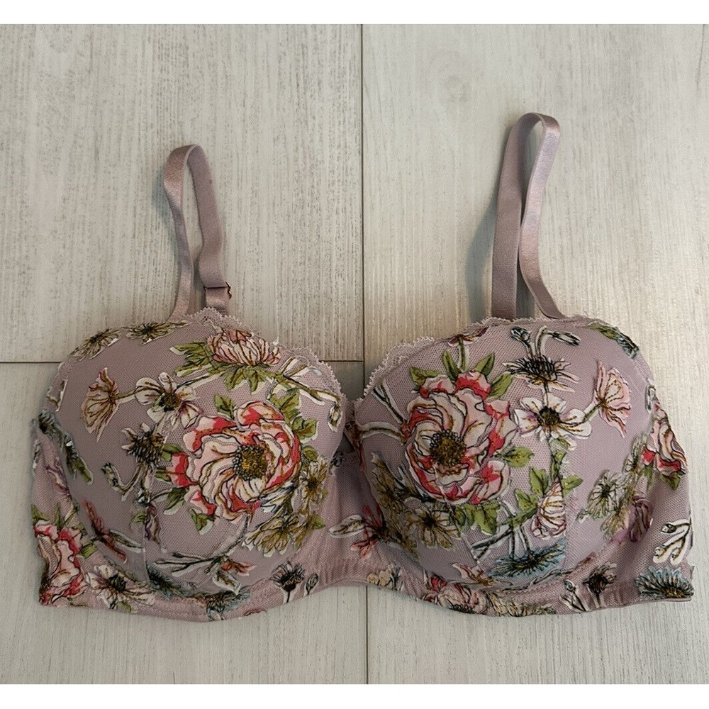 Victoria's Secret Dream Angels Lined Demi Bra Sz‎ 34D - Lilac / Floral Applique